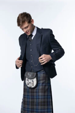 Navy Clunie Tweed Kilt Jacket And Waistcoat