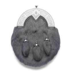Dyed Grey Rabbit Fur Dress Sporran With Chrome Cantle (WES)