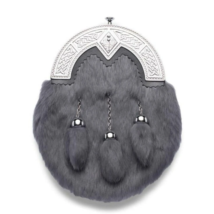 Dyed Grey Rabbit Fur Dress Sporran With Chrome Cantle (WES) 3 Dyed Grey Rabbit Fur Dress Sporran With Chrome Cantle (WES)