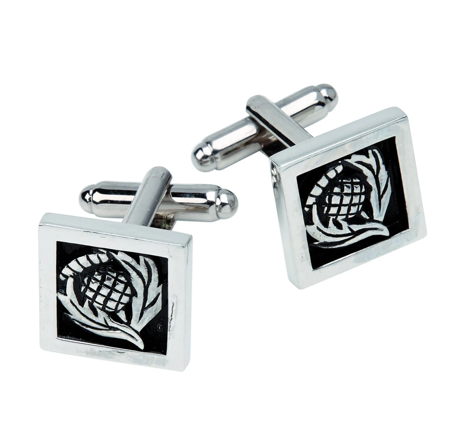 Chrome Finish Square Thistle Cufflinks (KCL34P CB) 3 Chrome Finish Square Thistle Cufflinks (KCL34P CB)
