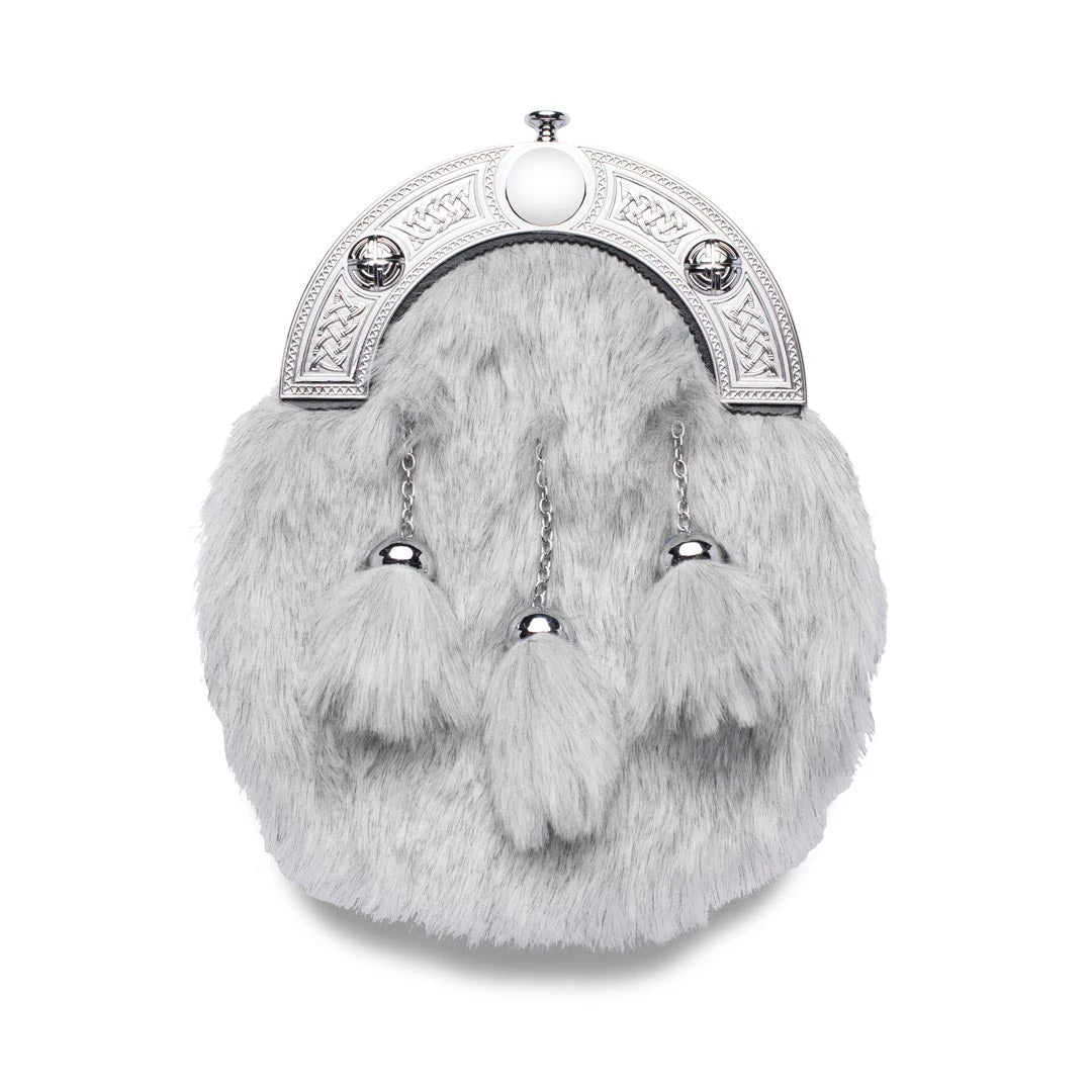 Light Grey Synthetic Dress Sporran With Celtic Cantle (WES) 3 Light Grey Synthetic Dress Sporran With Celtic Cantle (WES)