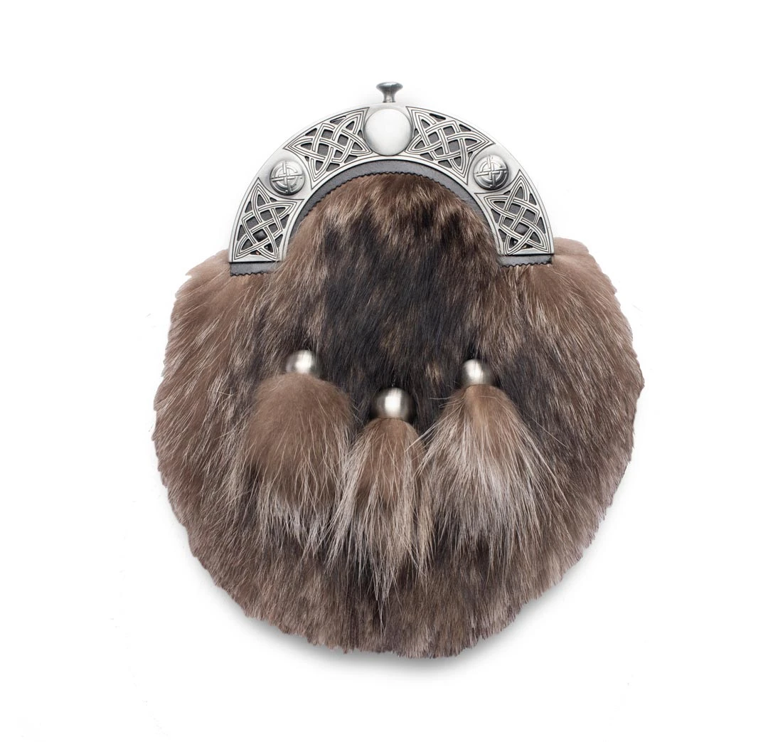 Racoon Fur Dress Sporran With Cut Out Celtic Cantle (WES-EW3K-RA) 3 Racoon Fur Dress Sporran With Cut Out Celtic Cantle (WES-EW3K-RA)