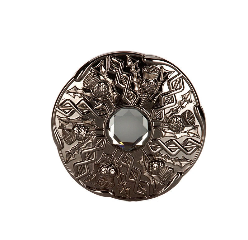 Celtic Thistle Stone Polished Chrome Plaid Brooch 5 Celtic Thistle Stone Polished Chrome Plaid Brooch - Image 3