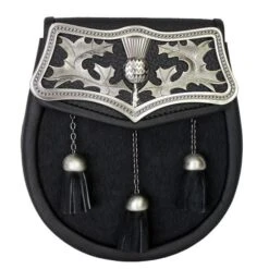 Thistle Design Semi-Dress Sporran With Black Or Light Grey Bovine Skin (WES-DPTS)