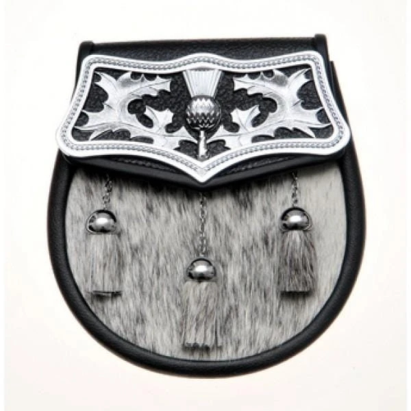 Thistle Design Semi-Dress Sporran With Black Or Light Grey Bovine Skin (WES-DPTS) 4 Thistle Design Semi-Dress Sporran With Black Or Light Grey Bovine Skin (WES-DPTS) - Image 2