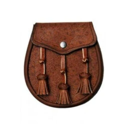 Celtic Khaki Pigskin Day Sporran With Knotted Tassels (WES-AZD)