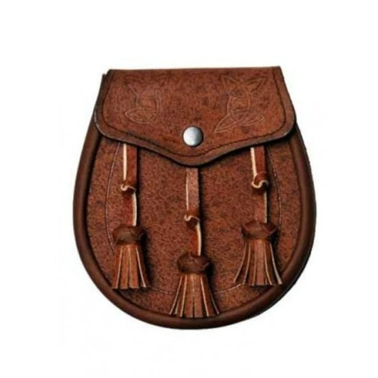 Celtic Khaki Pigskin Day Sporran With Knotted Tassels (WES-AZD) 3 Celtic Khaki Pigskin Day Sporran With Knotted Tassels (WES-AZD)