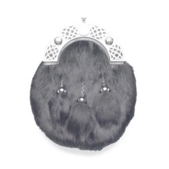 Dyed Grey Rabbit Fur Dress Sporran With Cut Out Celtic Cantle (EW3K-DGR)