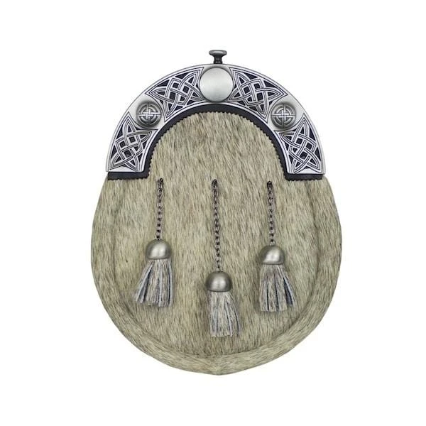 Light Dress Bovine Sporran With Antique Cut Out Celtic Cantle (EW3K WES) 3 Light Dress Bovine Sporran With Antique Cut Out Celtic Cantle (EW3K WES)