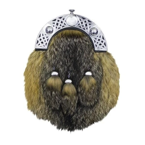 Grey Fox Fur Dress Sporran With Cut Out Celtic Cantle (EW3K-GF) 3 Grey Fox Fur Dress Sporran With Cut Out Celtic Cantle (EW3K-GF)