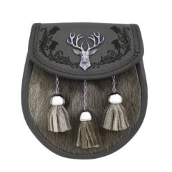 The Stag Mount Grey Leather Semi-Dress Sporran (GMSD26 GE)