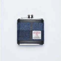 Harris Tweed Blue Tartan Hip Flask