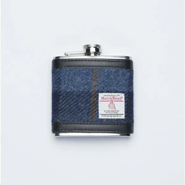 Harris Tweed Blue Tartan Hip Flask 3 Harris Tweed Blue Tartan Hip Flask