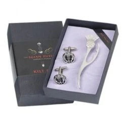 Contemporary Thistle Kilt Pin And Cufflinks Gift Set (KPS09 CB)