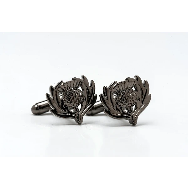 Scottish Black Chrome Thistle Shaped Cufflinks (KCL33B CB) 3 Scottish Black Chrome Thistle Shaped Cufflinks (KCL33B CB)