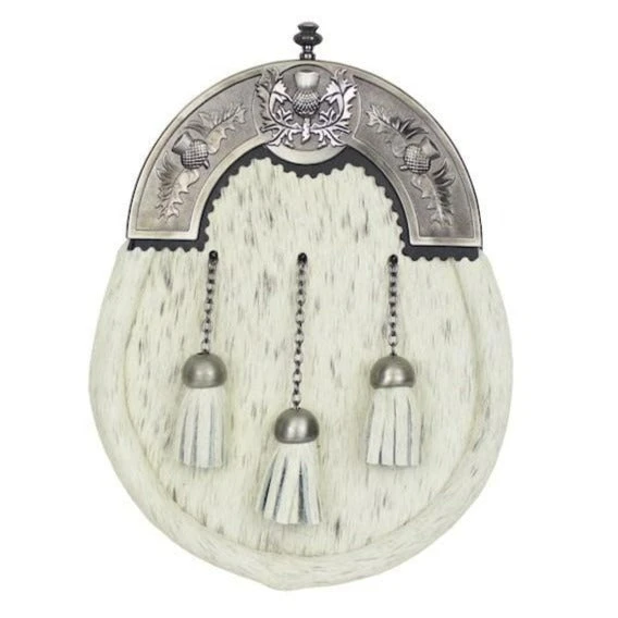 Light Bovine Dress Sporran With Antique Thistle Crest Cantle (WES2-TH) 3 Light Bovine Dress Sporran With Antique Thistle Crest Cantle (WES2-TH)