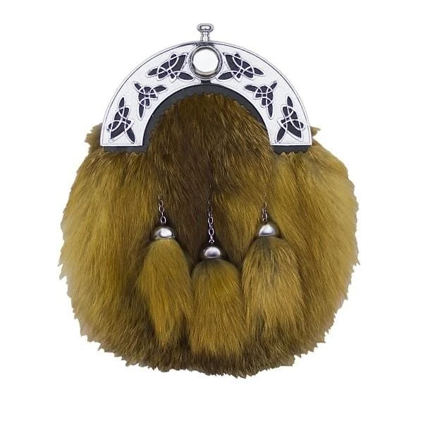 Cut Out Celtic Knot Cantle Dress Sporran With Red Fox Fur (WES4-RF) 3 Cut Out Celtic Knot Cantle Dress Sporran With Red Fox Fur (WES4-RF)